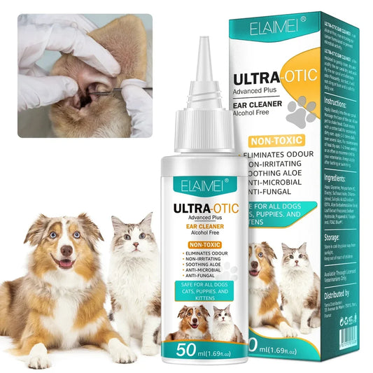 For ELAIMEI 50ml Pet Ear Cleaner Cat Dog Ear Cleaner Ear Wax Remover Non-irritating Ear Cleansing Solution Ear Wash Pet Supplies